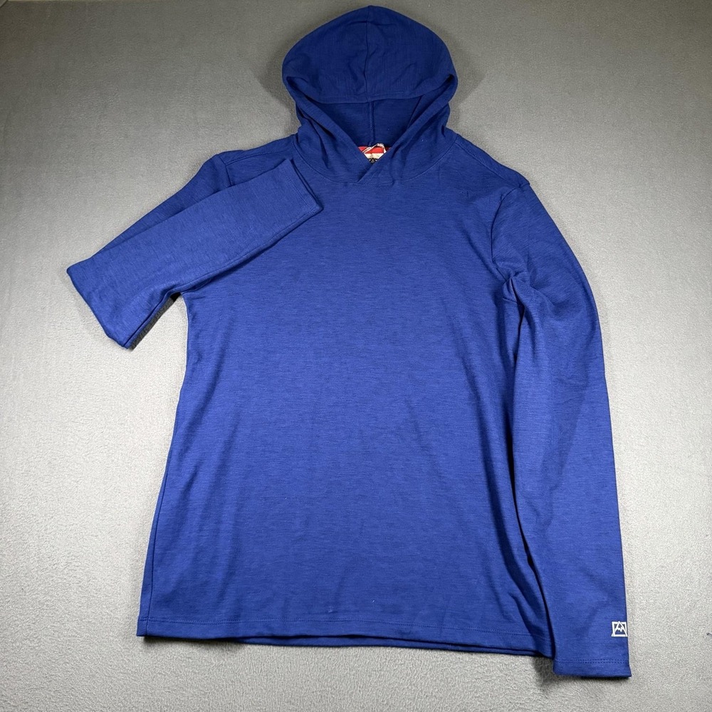 Avalanche Shirt Mens Medium Blue Long Sleeve Hooded V Neck Zip Pocket Athletic